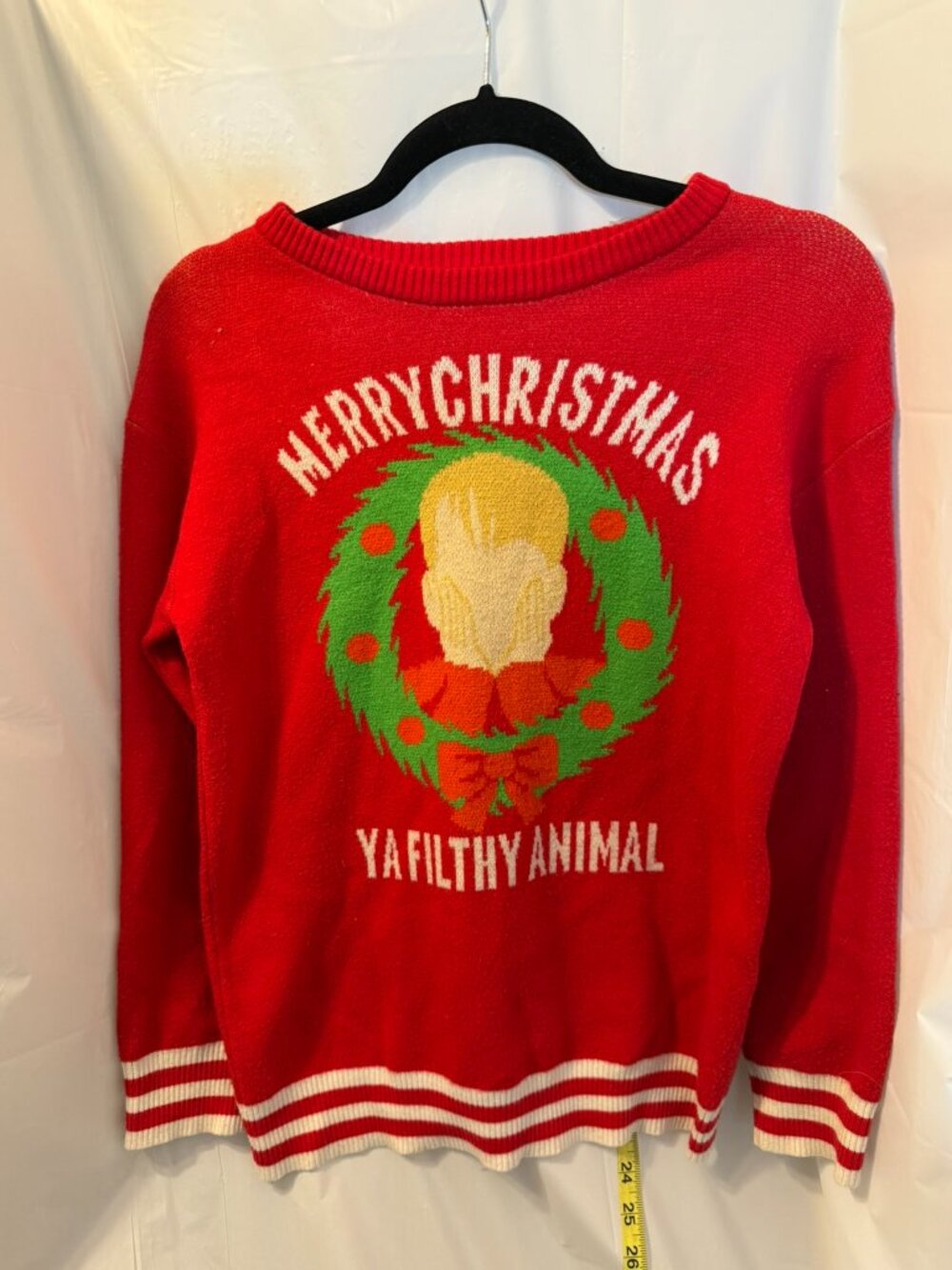 Home Alone "Merry Christmas Ya Filthy Animal" Red Knit Sweater Youth L (14/16)